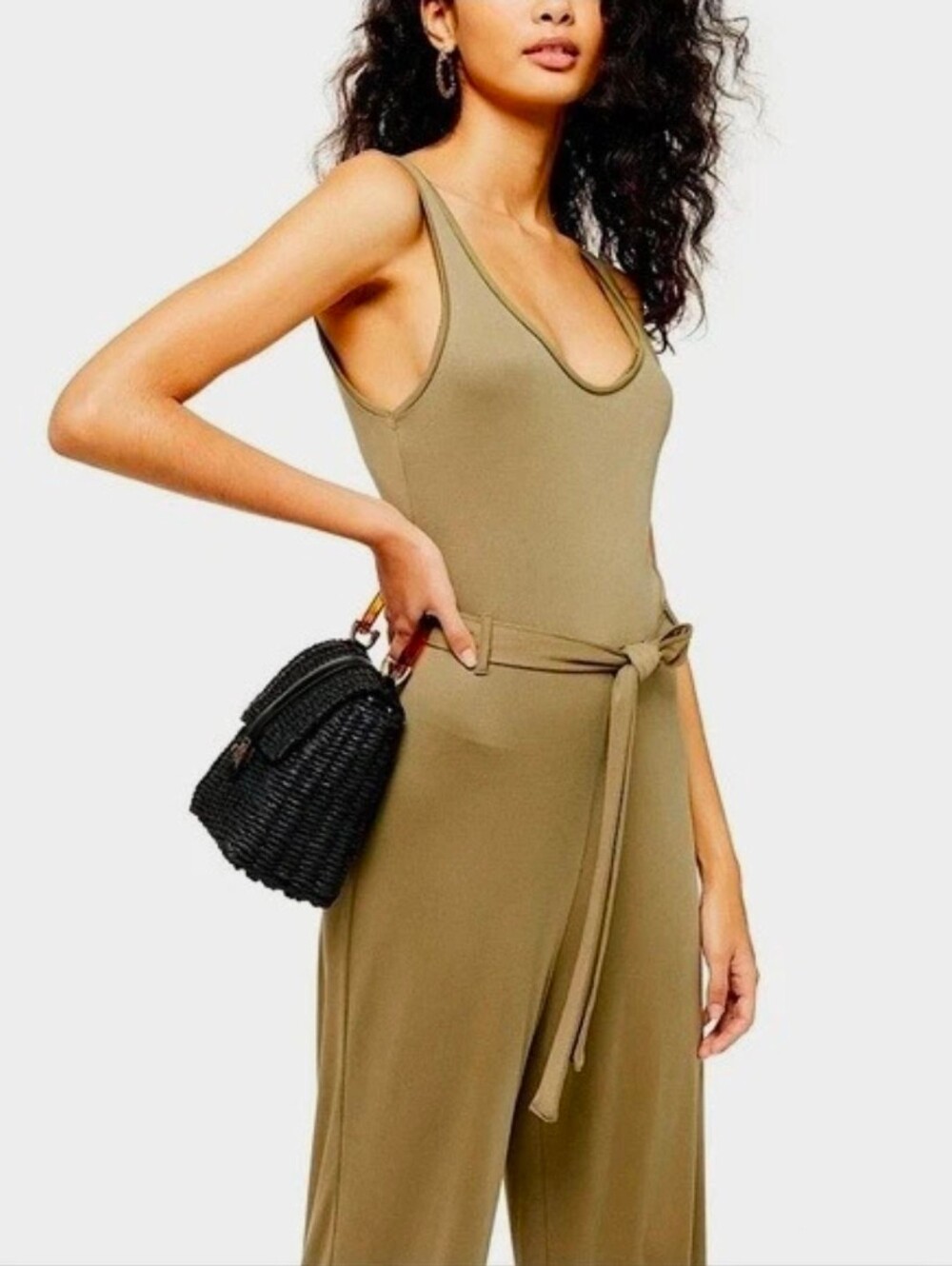 Topshop Slinky Scoop Neck Cropped Wide Leg Jumpsuit